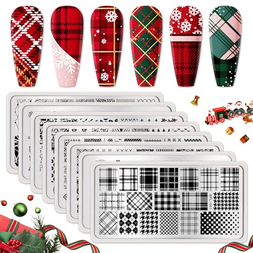 Born Pretty Nail Stamping Plates Set Plaid Flowers Leaves Lace