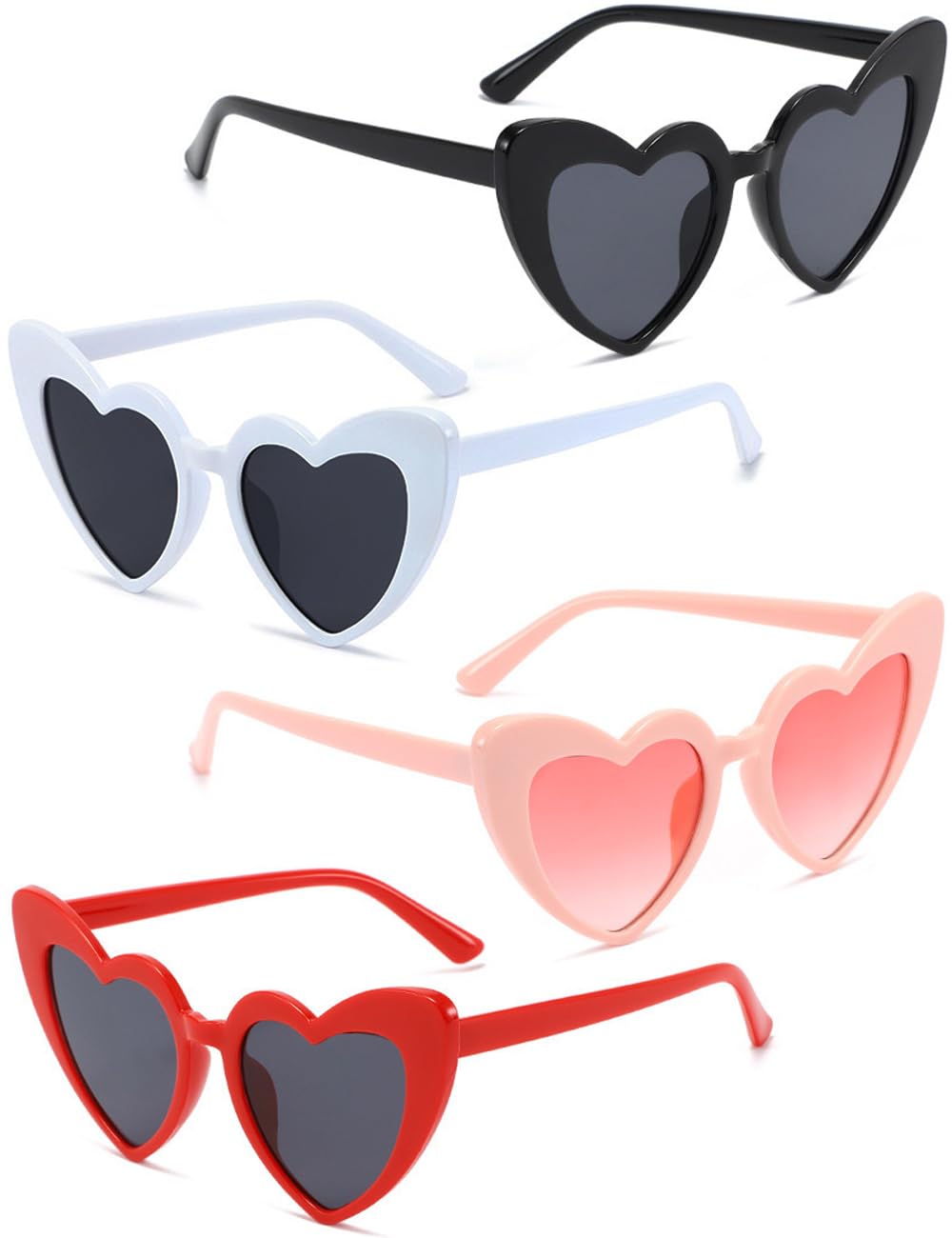4 Pack Heart Shaped Sunglasses Trendy Cat Eye Love Heart Glasses Vintage Retro Heart Sunglasses for Women