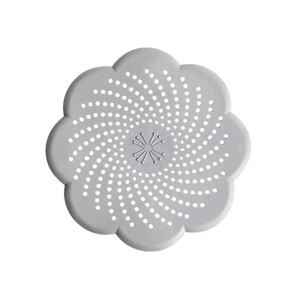 Jobaojiang Grey Flower Shape Silicone Floor Drain Cover Mesh Sink Strainer Hair Clean Up Waste Catcher Kitchen Bathroom Accessory(Grey)