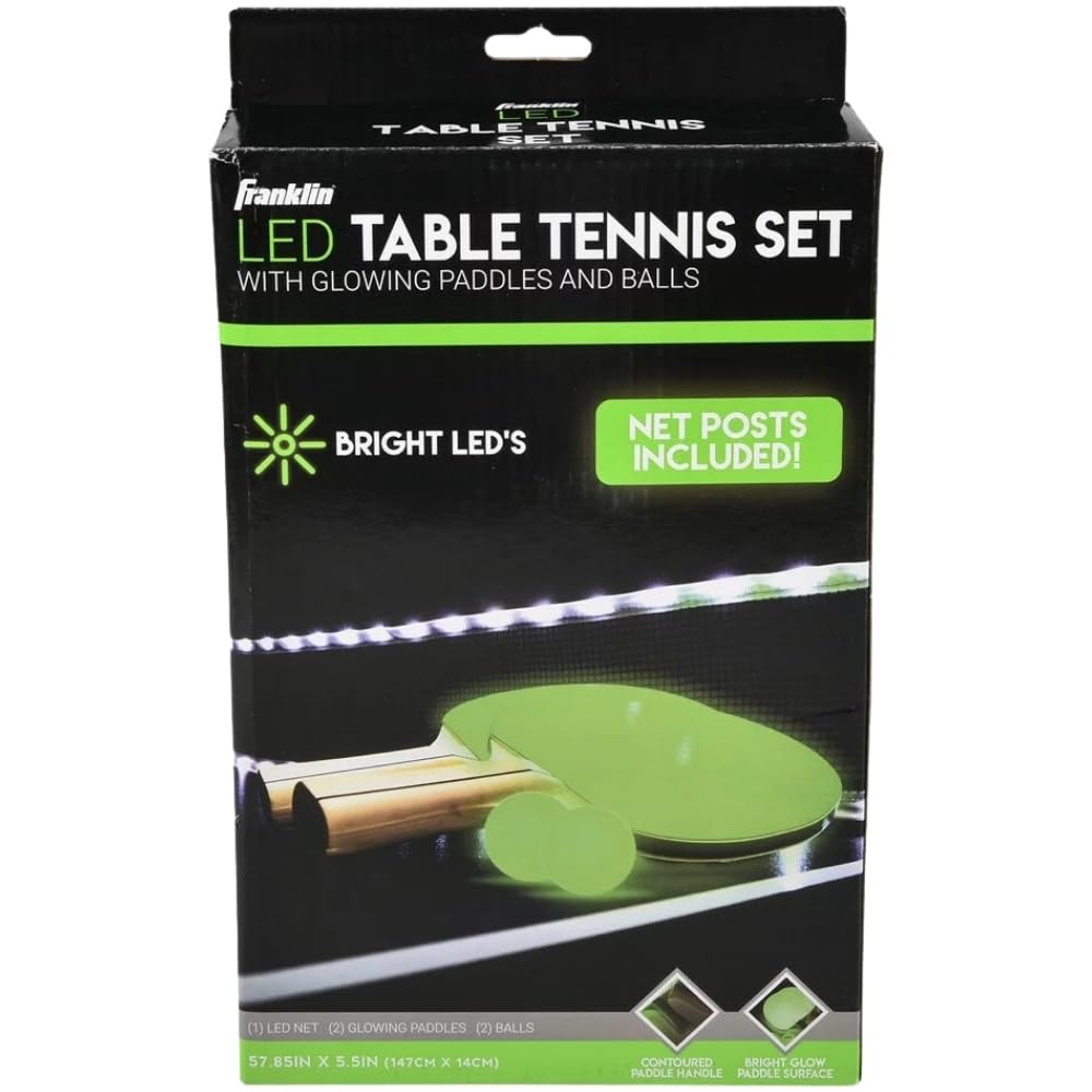 Franklin Sports Red de tenis de mesa LED y palas y pelotas brillantes, portátil y fácil de instalar, que se adapta a la mayoría de mesas de ping pong, ideal para diversión familiar o juego profesional