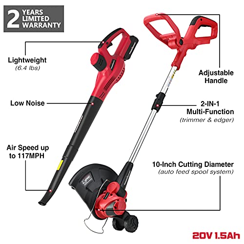 Powersmart 20V Max Cordless String Trimmer And Blower Combo Kit With 2X 2.0Ah Battery And Charger Included (Ps76115A) #TOP6