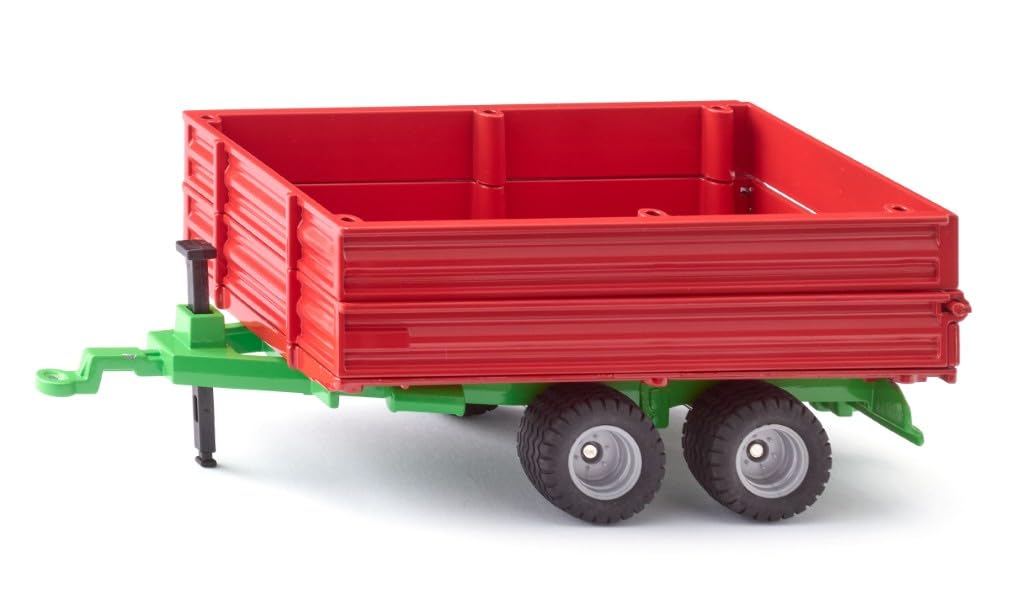 Siku 2881 Double Axle Trailer, 1:32, Metal/Plastic, Red/Green, Children's Toy, Folding Platform, Height-Adjustable Side Rails