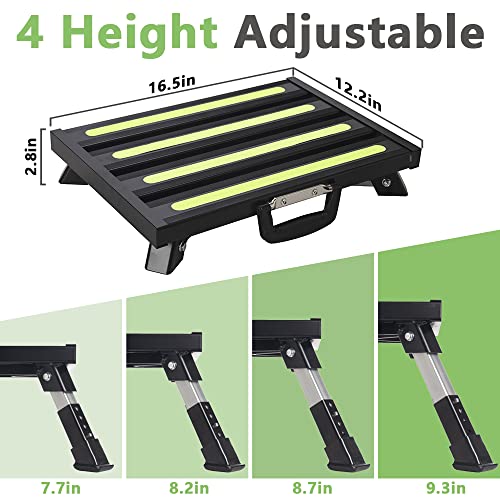 4-Level Adjustable Rv Steps with Non-Slip Fluorescent Strip Aluminum Platform, Supports 1000 lbs, Black Handle