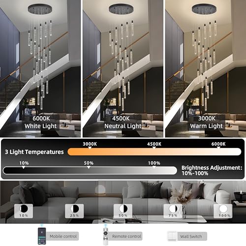 Image of 20-Lights Bubble Crystal Chandelier for Entryway High Ceiling,Black