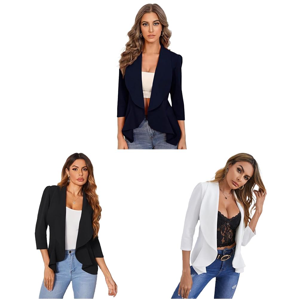 kotty Women's Shawl Collar Blazers (Navy, Coal Black, Teal Green)-picture-20