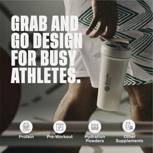 Image of BlenderBottle Sport Sleek Shaker Cup Insulated Stainless Steel Water Bottle with Wire Whisk, 25-Ounce, Fog (Grey /Yellow)