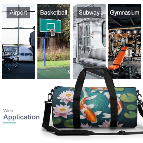 Womens Sports Gym Tote Bag Waterproof Weekender Overnight Handbag Awesome Japanese KoiFish Fish Art Duffel Bag for Yoga Sport Travel3