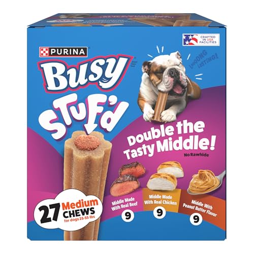 PurinaBusyStufdVariety PackMedium Long LastingDog ChewswithReal Beef Real Chicken or Peanut Butter Flavor - 27 ct. Chews