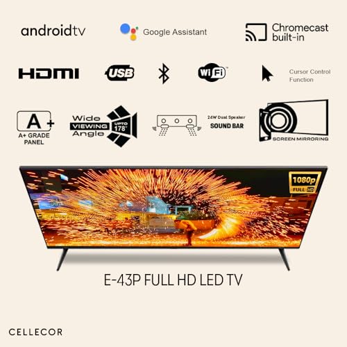 Image of CELLECOR 108 cm (43 inch) Full HD LED Smart Android TV with Voice Remote | Play Store (E43P) Free Installation - Black