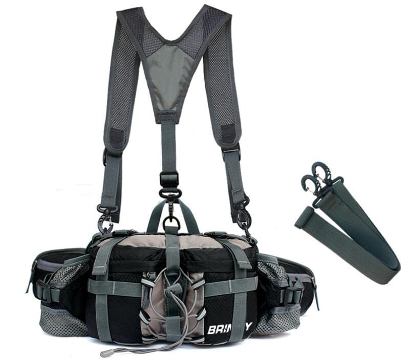 Multifunktionale Gürteltasche mit 2 Flaschenhalter Rucksack Umhängetasche Trinkgürtel Bauchtasche Militärstil Handyfach Wasserdicht Laufgürtel Hüfttasche für Wandern Reise Camping Radfahren