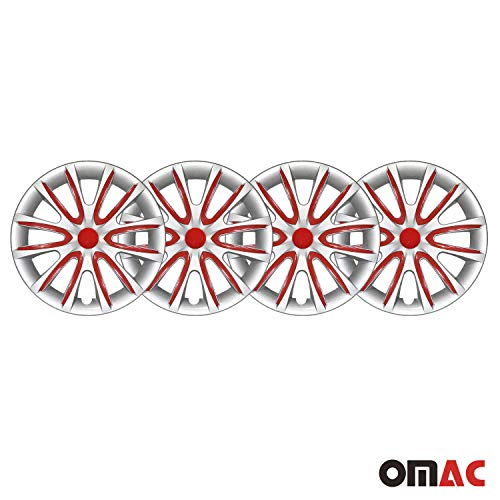 Omac Wheel Rim Cover Hubcaps | Car Accessories 14 Inch Oem Style Hub Caps 4 Pcs Set | Auto Tire Replacement Exterior Caps Gray With (Red) #TOP2