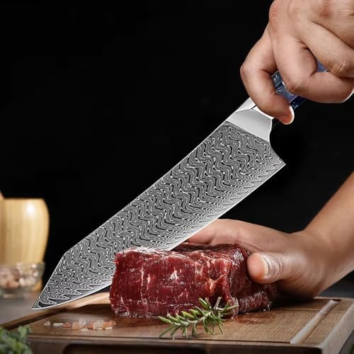 Chef's Knives, 8 Inch Professional Kitchen Knife Japanese Kiritsuke Knives Hand Forged 67 Layers Damascus Steel Ultra Sharp Meat Sushi Knife - 5