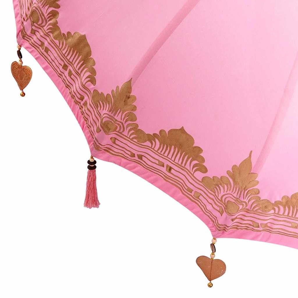 vidaXL Baliński Parasol z Bazą Różowy 215 x 215 x 260 cm, Bali Parasol, Okrągły Parasol Ogrodowy na Zewnątrz, Tropikalny Cień w Różu
