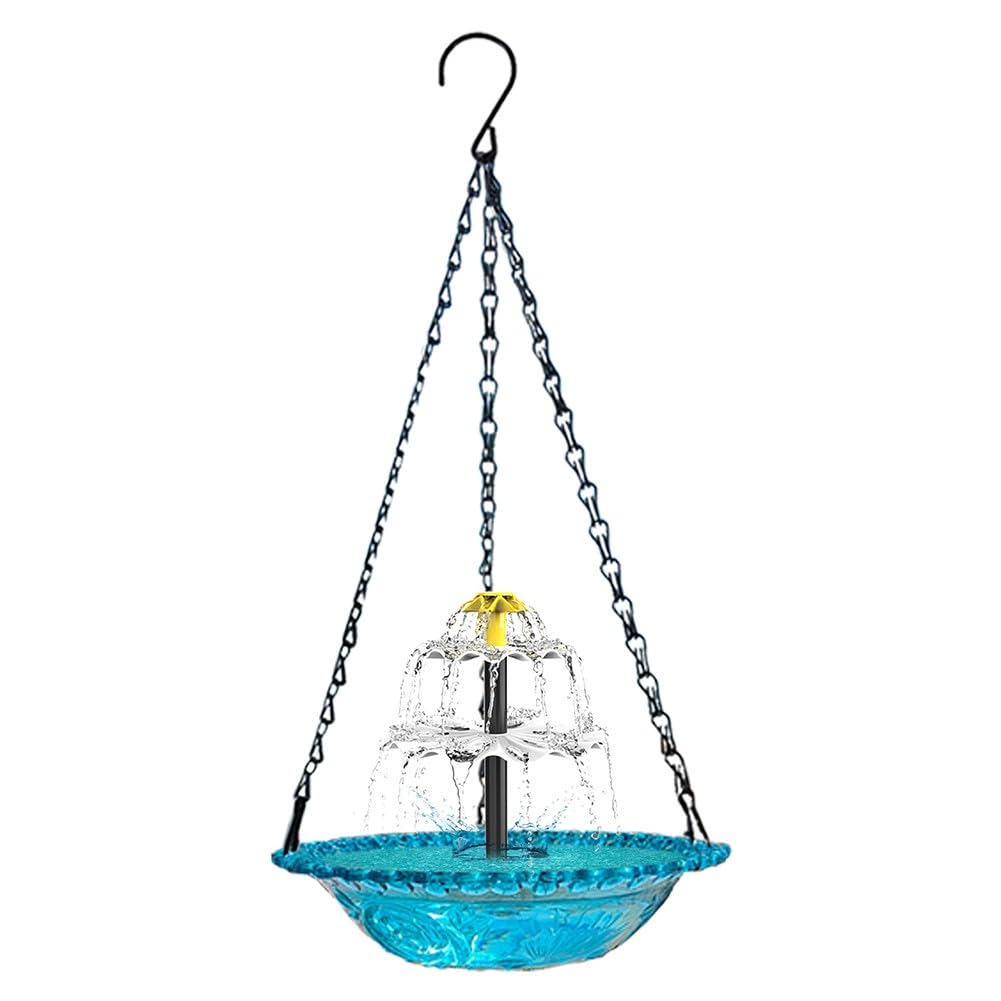 EasyByMall Abbeveratoio solare per uccelli con fontana, mangiatoia per uccelli in metallo e plastica, per giardino, ad energia solare, per attirare la fauna selvatica, blu o rosa