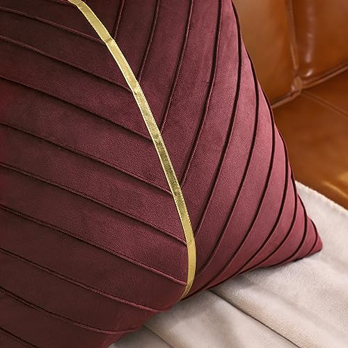 Image of Velvet Throw Pillow Covers 26x26 inch Pack of 2 Gold Decor Burgundy