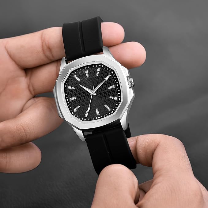 Image of styledose Minimalist dial Softest Adjustable Silicon Belt Quartz Analog Date Display Wrist Watch for Men