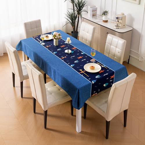 Image of HOKIPO Modern Grace Table Cloth for 6 Seater, 55x86 in, Coral Dream