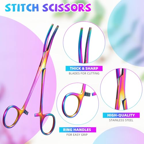 Image of BBTO Hemostat Curved and Straight Hemostat Forceps Piercing Pliers Forceps, Stainless Steel Straight and Curved Pliers, Fishing Tweezer(Colorful,3 Pcs)