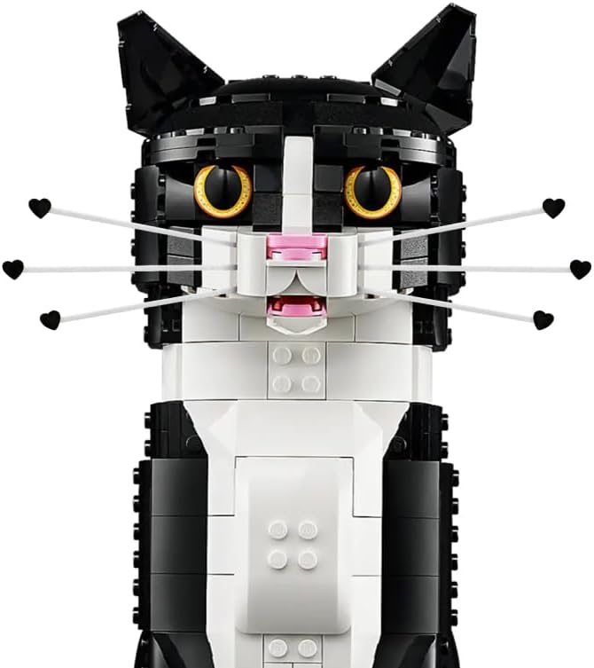 Whiskers for Lego® 21349 Ideas Tuxedo Cat & Lego® 21376 Ideas Orange Cat Snap-in Accessory - Compatible with Model 21349/21376 (Whiskers Only, Not The Building Block Kit) (Black Hearts Edition)
