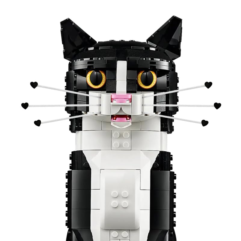 Whiskers for Lego® 21349 Ideas Tuxedo Cat & Lego® 21376 Ideas Orange Cat Snap-in Accessory - Compatible with Model 21349/21376 (Whiskers Only, Not The Building Block Kit) (Black Hearts Edition)