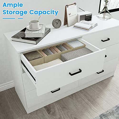 Bigbiglife Wood Dresser For Bedroom, 6 Drawer Double Dresser With Metal Handles, Sturdy And Modern Chest Of Drawers (White) #TOP4