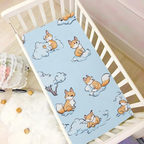 Image of Crib Sheet Breathable Soft Crib Mattress Sheet for Baby Toddler Boys Girls Fitted Crib Sheet Fit Standard Crib Mattress 39 x 27 Inch Blue Fox and White Clouds