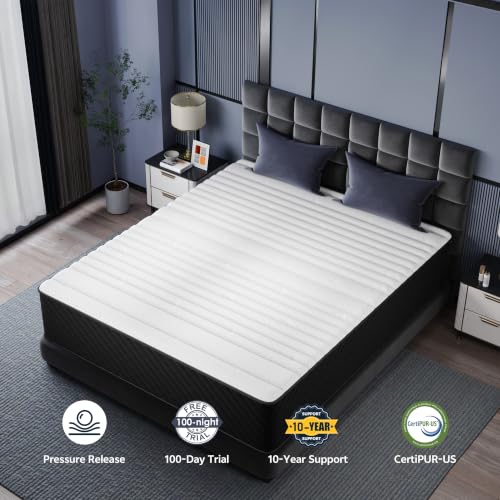 Image of Swbvs 14 Inch King Hybrid Mattress - Firm Memory Foam & Pocket Spring Bed in a Box, Cooling Gel, CertiPUR-US Certified