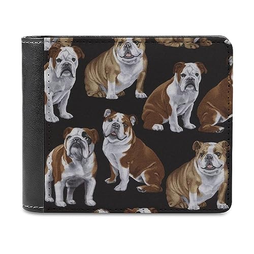 English Bulldogs PU Leather Wallet for Men Women with 6 Card Holder Slim Bifold Money Clip