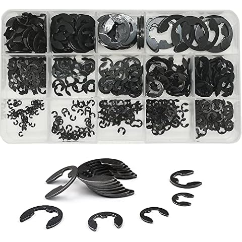 WeqeYent 500pcs 14 Sizes M1.5-M15 Black Alloy Steel E-Clip External Retaining Clamps Ring Washer Circlip Snap Retainer Rings Assortment Kit (E-Clip) Cover