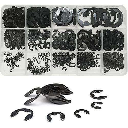 500 Stück E-Clip Sicherungsringe Sprengring Set, 1,5-15 mm Manganstahl Sicherungs 14 Größen Sicherungsring Sortiment Kit, Externer Sicherungsring(Schwarz) Cover