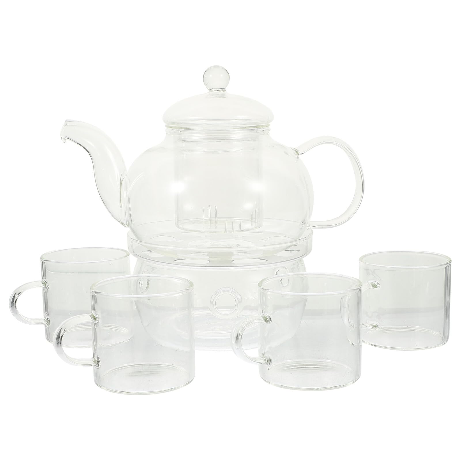 TOYANDONA Hitzebeständige Teekanne aus Glas mit Tassen und Stövchen Elegantes Teeservice für Teezeremonie Inklusive Kerzenhalter für Stilvolles Teegenuss