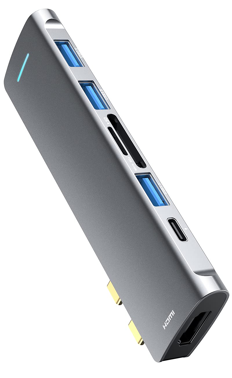 GIISSMO 7 IN 2 USB C Hub, MacBook Pro Adapter with HDMI 4K@60Hz, Thunderbolt 3 Port, 3*USB 3.0, SD/TF Card Reader, Support 100W Power Delivery Compatible with MacBook Pro/Air 2020-2016,Space Gray