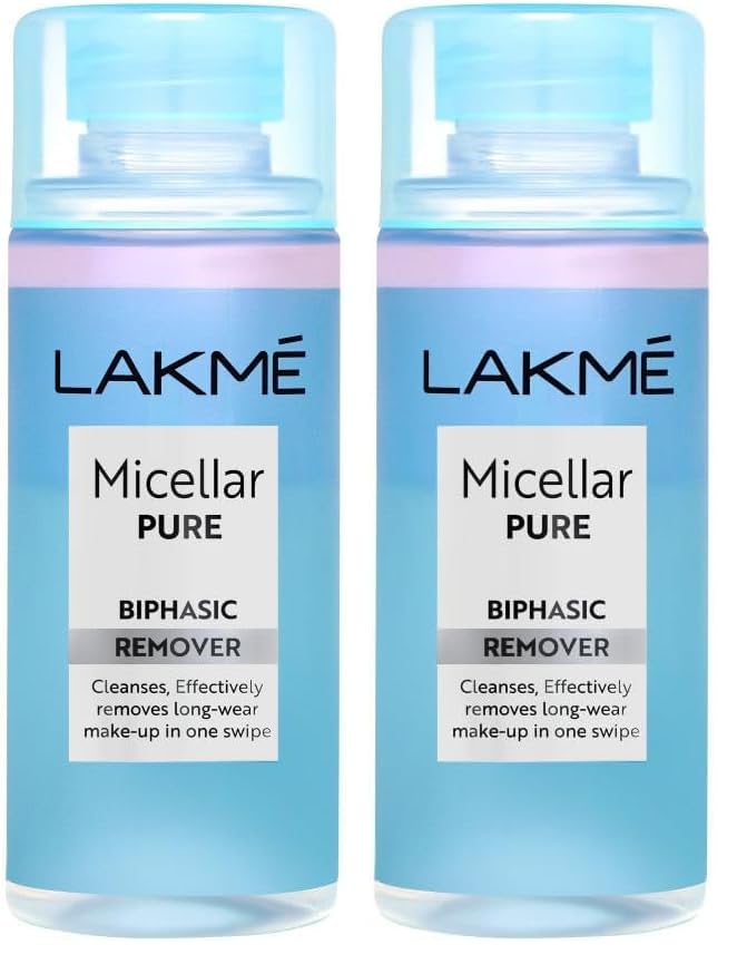 Image of LAKME Biphasic Micellar Face Cleansing Water 200ml | Removes Waterproof Makeup | Oil and Water Formula (Pack of 2)