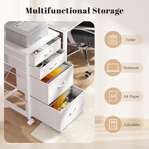 Image of DurayLoly 4-Drawer Rolling File Cabinet Fits A4 Letter Size For Home Office