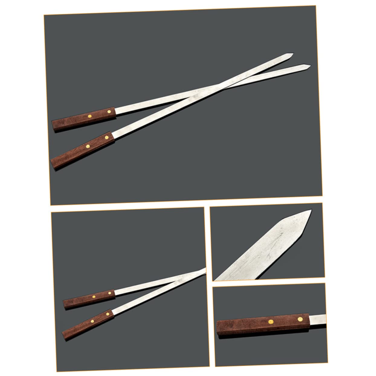 Brochetas de Barbacoa Planas 5 Unidades, Acero Inoxidable | Mango de Madera Marrón, Diseño Largo Reutilizable, para Carne y Uso Exterior