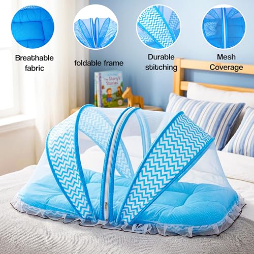 Image of Mosquito Net for Baby 0-6 Months, Foldable Baby Bed with Net, Portable Baby Bed Set with Breathable Mesh (Blue)