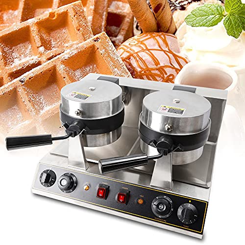 Electric Dual Head Round Waffle Maker Machine 1500W Independent Control 110V Double-head Rotating Belgian Waffle Maker Kitchen Nonstick Breakfast Machine