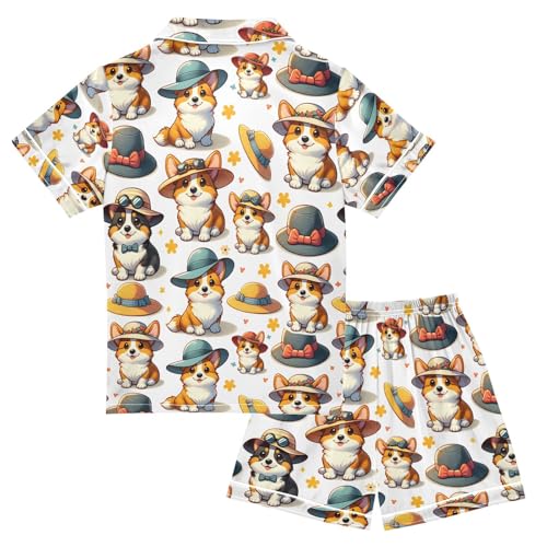 ALAZA Cute Dog in Hat Pajamas Satin Pajama Set Short Sleeve Button Down Sleepwear2