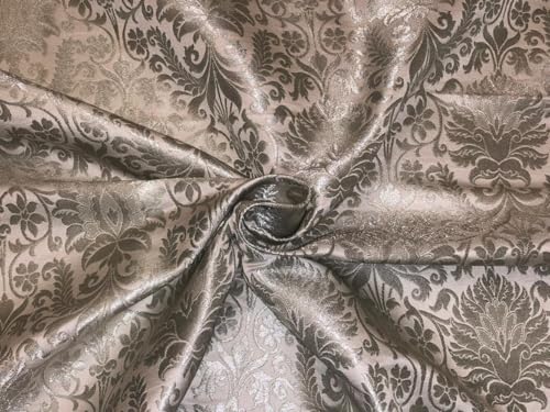 Tissu brocart de soie blanc argent BRO1087 au mètre pour cérémonie