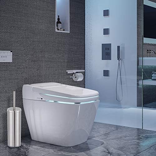 DOWRY Toilet Brush with Holder - Stainless Steel Toilet Bowl Brush - Extended Handle - Compact Size - Anti-splash Design - Free Standing Toilet Brushes and Holder - Chrome Toilet Brush Bathroom