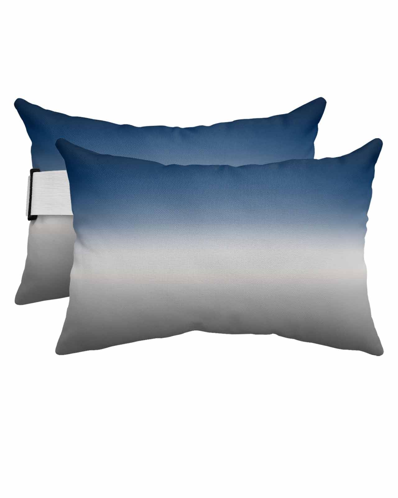 HERBED Outdoor Pillows Covers with Inserts Abstract Blue and Grey Gradient Waterproof Pillow with Adjustable Strap Throw Pillows for Patio Furniture Pool Lounge Chair, 11x16 Inch, 2PCS