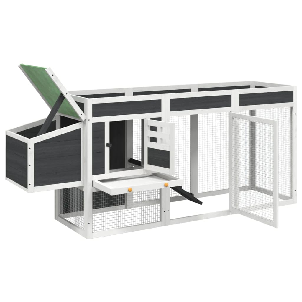 Gallinero gris, 204 x 50 x 84 cm, madera maciza de pino con bañera extensible, techo impermeable para animales pequeños, conejos, patos, gansos, pájaros