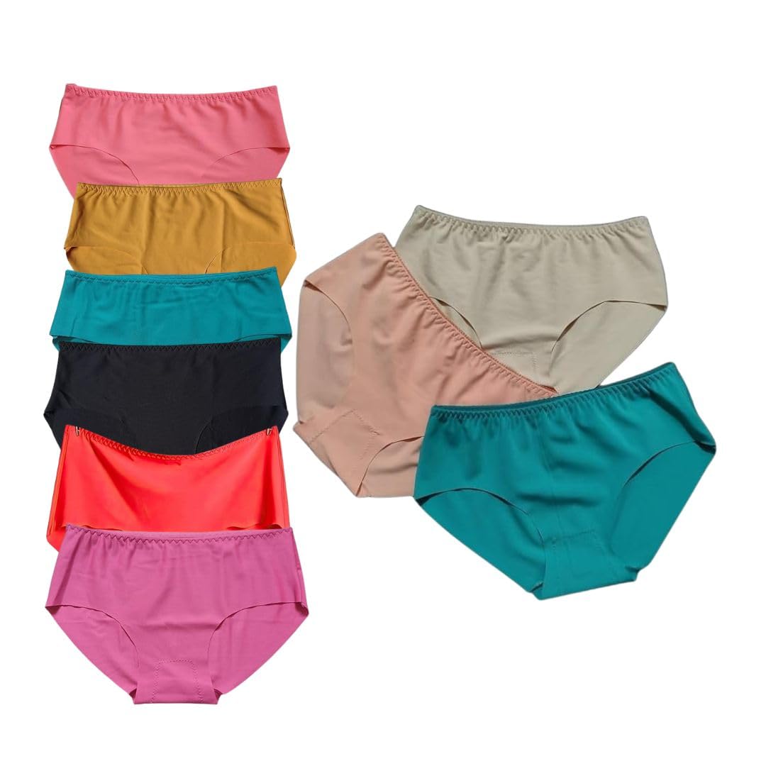 stephy Seamless Hipster Panties, Multicolor High Waisted, Cotton Blend, Stretchable, Pack of 3 and 5-picture-57