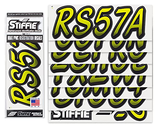 Image of STIFFIE Whipline Electric Yellow /Black 3 inch Boat & PWC Registration Decals • Numbers Letters Stickers