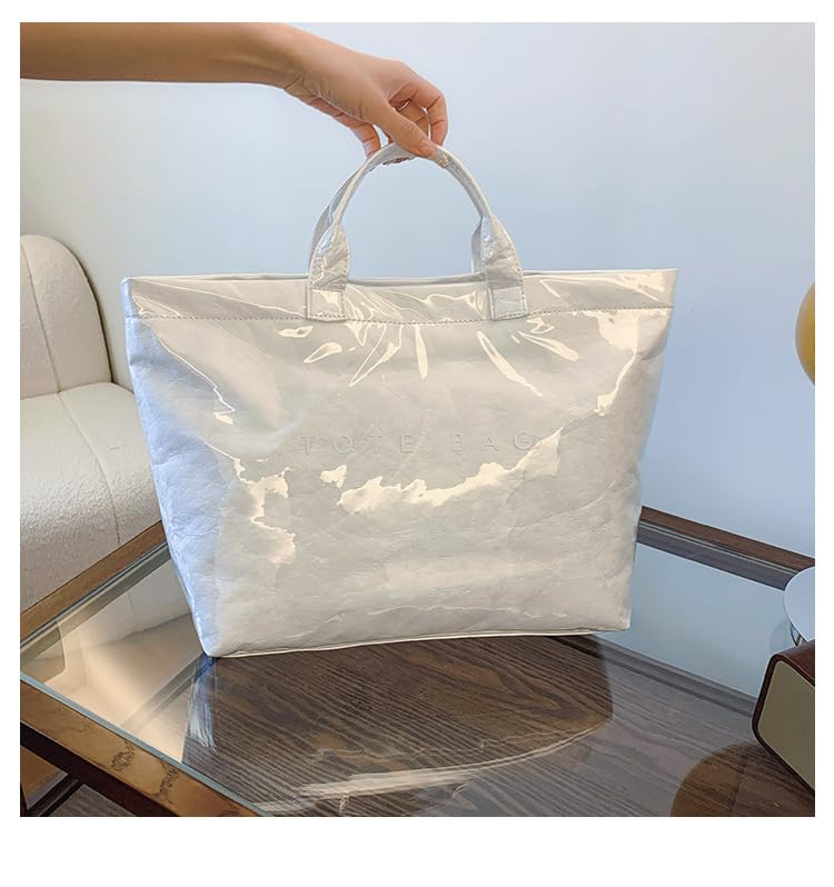 Image of Large Tote Bags for Women PVC Clear Totes Bag Plastic Carry All Bag Kraft Paper Shoulder Handbag Hobo for Work Travel