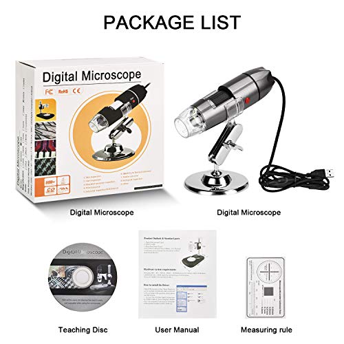 Image of USB Digital Microscope 40X-1000X Handheld Mini Microscope Camera Compatible with Window 7 8 10 Android for Students Engineers Biology Lovers Microbiological Observation, Gray