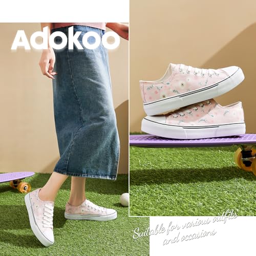 Image of Adokoo Canvas Tennis Shoes for Women Low Top Casual White Black Sneakers for Women Lace Up Fashion Comfortable Walking Shoes