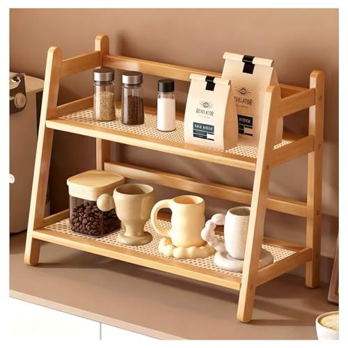 AIRCADIA Küchen Organizer 2 Tiers Bambus Nachahmung Rattanweberei Deko Küche,Gewürzregal Stehend Küche Aufbewahrung & Organisation Kaffeepads Aufbewahrung, Tee, Tassenhalter (Holz 40 * 18 * 29)