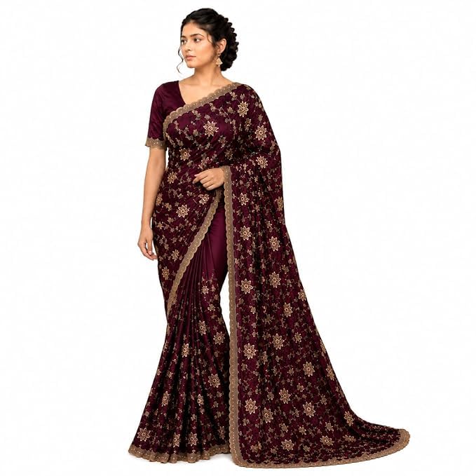 bigiico Women’s Premium Japan Satin Silk Plain Saree with Unstitched Blouse Piece – 5.5 Meters, Soft Smooth Finish, Elegant Solid Color Traditional Saree-picture-24