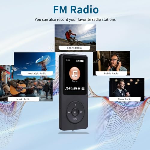 Image of BIGASUO MP3 Player with Bluetooth 5.3, Free 128GB Card & Earphones Included | Music Player with Built in HD Speaker, 2 inch IPS Screen, Voice Recorder, FM Radio, E-Book, HiFi Sound, Light Black